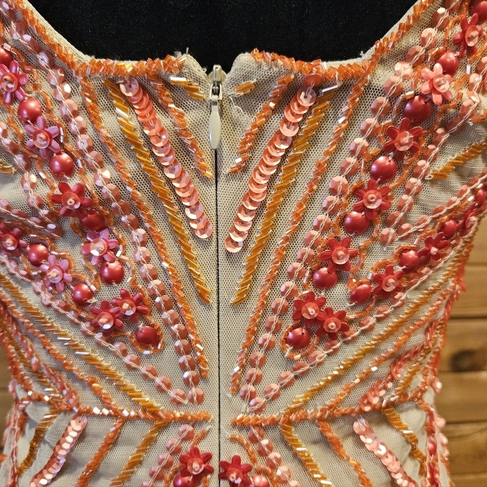 Sequin Beaded Mesh Gianni Bini Mini Dress Size 4 Pink & Nude - Picture 8 of 12